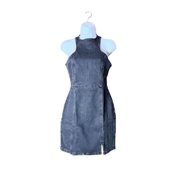 ASOS Denim Racer Dress In Washed Black 0 - Picture 1 of 10